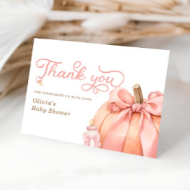 Little Pumpkin Pink Bow Baby shower Dank u kaart