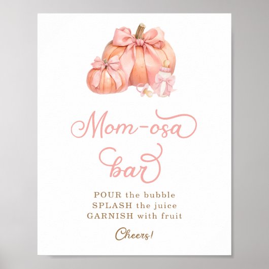 Little Pumpkin Pink Bow Baby shower Mom-osa Poster (Voorkant)