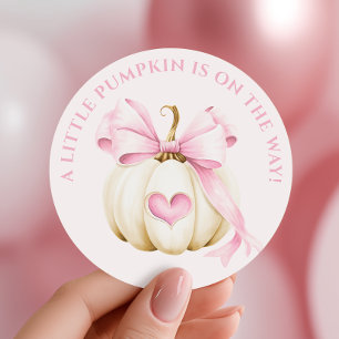 Little Pumpkin Pink Bow Baby shower Ronde Sticker