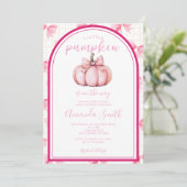 Little Pumpkin Pink Bow Coquette Herfst Babyshower Kaart (Staand voorkant)