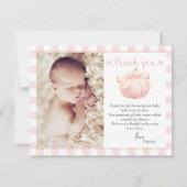 Little Pumpkin Pink Bow Foto Baby shower Bedankkaart (Voorkant)