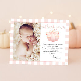 Little Pumpkin Pink Bow Foto Baby shower Bedankkaart