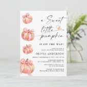 Little Pumpkin Pink Bow Girl Baby shower Kaart (Staand voorkant)