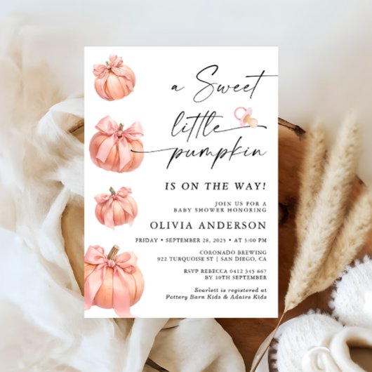 Little Pumpkin Pink Bow Girl Baby shower Kaart