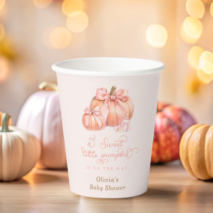 Little Pumpkin Pink Bow Girl Baby shower Papieren Bekers
