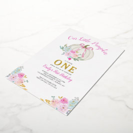 Little Pumpkin Pink Bow Girls 1st Birthday Gold Folie Uitnodiging