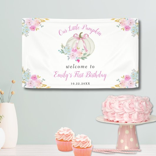 Little Pumpkin Pink Bow Girls 1st Verjaardag Welko Spandoek