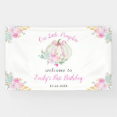 Little Pumpkin Pink Bow Girls 1st Verjaardag Welko Spandoek (Horizontaal)