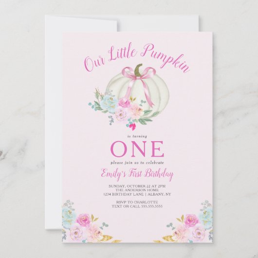 Little Pumpkin Pink Bow Girls eerste verjaardag Kaart (Voorkant)