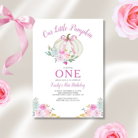 Little Pumpkin Pink Bow Girls eerste verjaardag Kaart