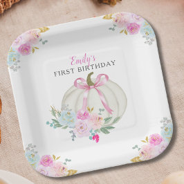 Little Pumpkin Pink Bow Girls eerste verjaardag Papieren Bordje