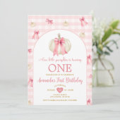 Little Pumpkin Pink Bowtie Gingham eerste verjaard Kaart (Staand voorkant)