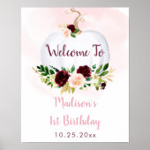 Little Pumpkin Pink Burgundy Birthday Welkom Poster (Voorkant)