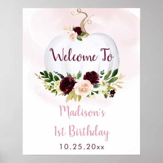 Little Pumpkin Pink Burgundy Birthday Welkom Poster (Voorkant)