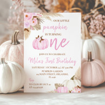 Little Pumpkin Pink eerste verjaardag uitnodiging