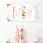 Little Pumpkin Pink Floral 1e Verjaardag Welkom Spandoek (Insitu)
