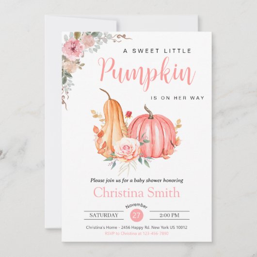 Little Pumpkin Pink Floral Baby Girl Shower Kaart (Voorkant)