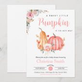 Little Pumpkin Pink Floral Baby Girl Shower Kaart (Voorkant / Achterkant)