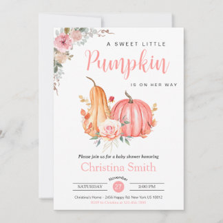 Little Pumpkin Pink Floral Baby Girl Shower Kaart