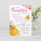 Little Pumpkin Pink Floral Baby shower Invitation Kaart (Staand voorkant)