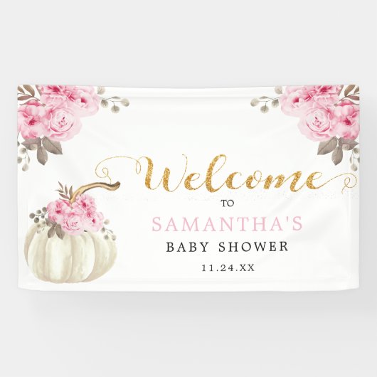 Little Pumpkin Pink Floral Baby shower Welkom Spandoek (Horizontaal)