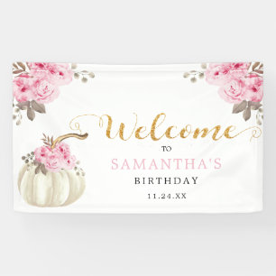 Little Pumpkin Pink Floral Birthday Welkom Spandoek
