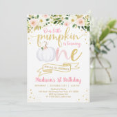 Little Pumpkin Pink Floral First Birthday Kaart (Staand voorkant)