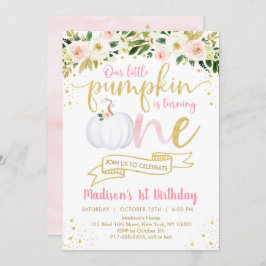 Little Pumpkin Pink Floral First Birthday Kaart