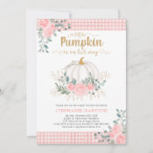 Little Pumpkin Pink Floral Gingham Baby shower Kaart (Voorkant)