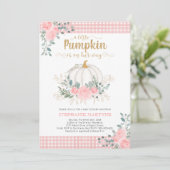 Little Pumpkin Pink Floral Gingham Baby shower Kaart (Staand voorkant)