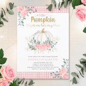 Little Pumpkin Pink Floral Gingham Baby shower Kaart