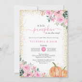 Little Pumpkin Pink Floral Herfst Baby shower Kaart (Voorkant)