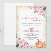Little Pumpkin Pink Floral Herfst Baby shower Kaart (Voorkant / Achterkant)