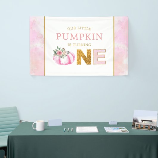 Little Pumpkin Pink Floral Herfst Meisje 1e Verjaa Spandoek (Beurs)