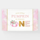 Little Pumpkin Pink Floral Herfst Meisje 1e Verjaa Spandoek (Horizontaal)