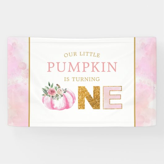 Little Pumpkin Pink Floral Herfst Meisje 1e Verjaa Spandoek (Horizontaal)