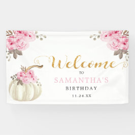 Little Pumpkin Pink Floral Verjaardag Welkom Spandoek