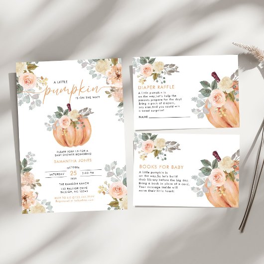 Little Pumpkin Pink FloralFall Baby Shower  Kaart