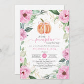 Little Pumpkin Pink Flowers Leaf Herfst Baby showe Kaart (Voorkant / Achterkant)