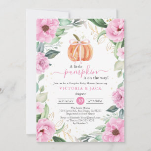 Little Pumpkin Pink Flowers Leaf Herfst Baby showe Kaart