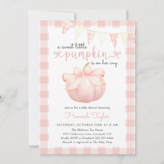 Little Pumpkin Pink Girl Baby shower Uitnodiging (Voorkant)