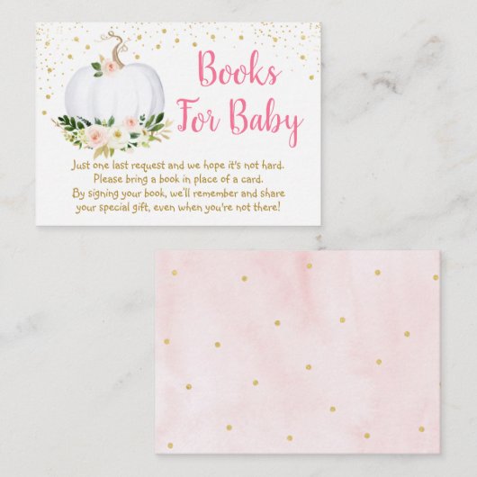 Little Pumpkin Pink Gold Baby shower Book Request Informatiekaartje (Voorkant / Achterkant)
