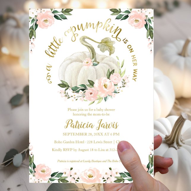 Little Pumpkin Pink Gold Baby shower Invitation (Creator heeft geüpload)