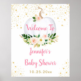 Little Pumpkin Pink Gold Baby shower Welcome Poster