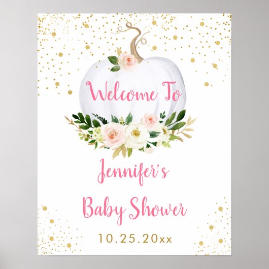 Little Pumpkin Pink Gold Baby shower Welcome Poster (Voorkant)