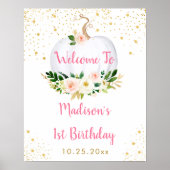 Little Pumpkin Pink Gold Birthday Welkom Poster (Voorkant)