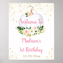 Little Pumpkin Pink Gold Birthday Welkom Poster