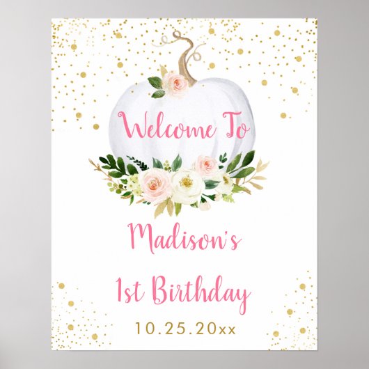 Little Pumpkin Pink Gold Birthday Welkom Poster (Voorkant)