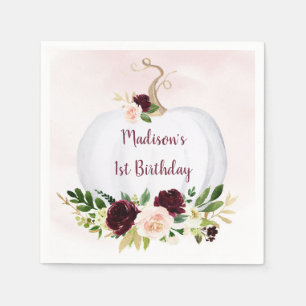 Little Pumpkin Pink Gold Burgundy Birthday Servet