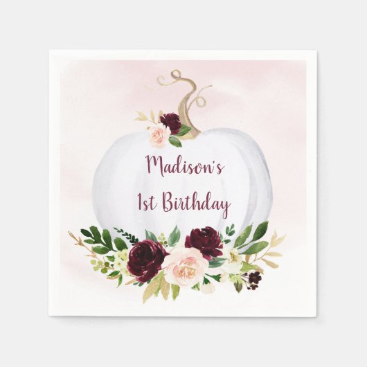Little Pumpkin Pink Gold Burgundy Birthday Servet (Voorkant)